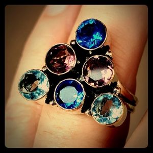 New Amethyst and Blue Quartz 925 Silver Ring.